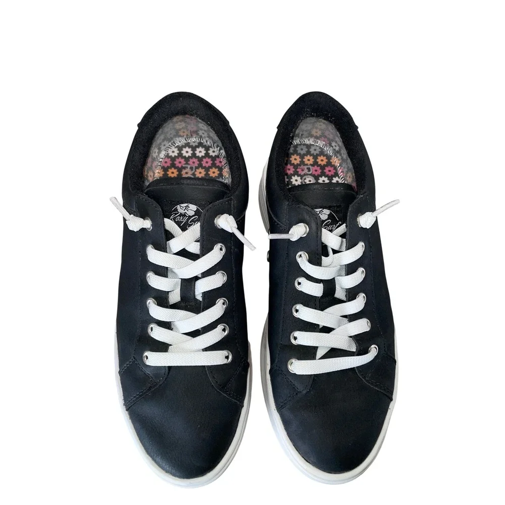 Roxy Surf Women Black Platform Sneakers Low Top Floral Insole White Laces